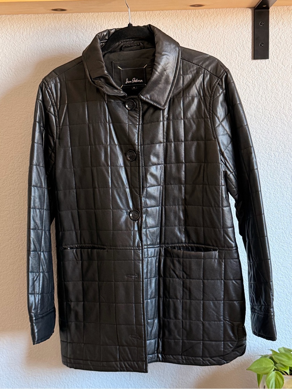 Sam Edelman Black Quilted Leather Button-Front Jacket